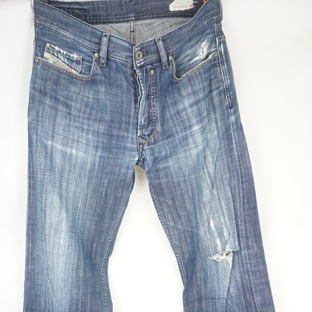 Vintage Diesel QURATT 0071S Button Fly Blue Jeans Distressed Denim